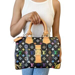 LOUIS VUITTON Vintage Monogram Multicolor Speedy 30 Handbag Black Camel [105986]